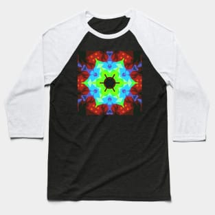 Retro Mandala Flower Red Blue and Green Baseball T-Shirt